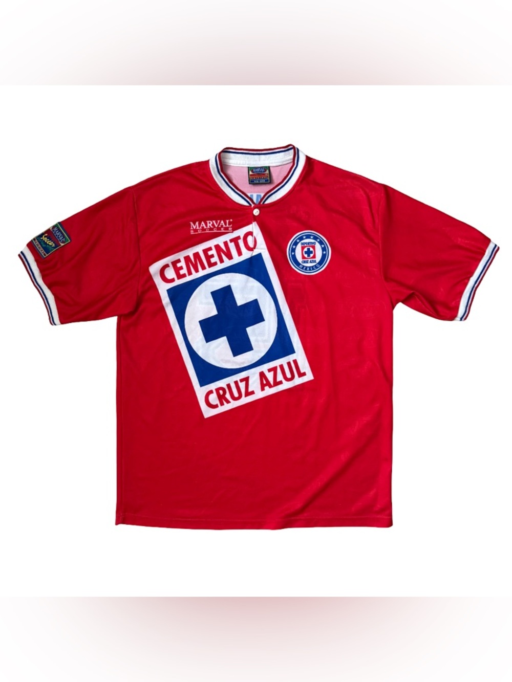 Vintage Marval Cemento Cruz Azul Soccer Jersey Red XXL